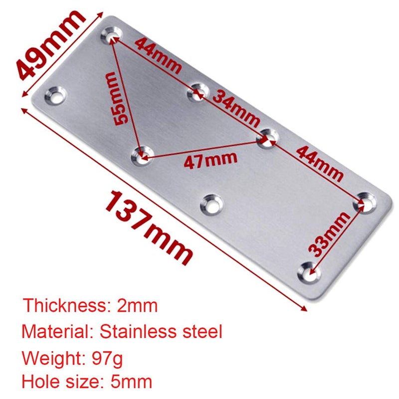 Hyever 3 Pieces Flat Straight Brace Bracket Steel Metal Mending Fixing Plate,Brushed Finish 5.4" Ã— 1.9" Ã— 0.08" - Image 5